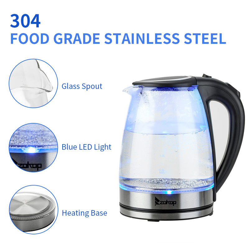 Electric Glass Kettle UK Plug Blue LED Light See Through (1.8L) HD-1857-A 220V 20000W