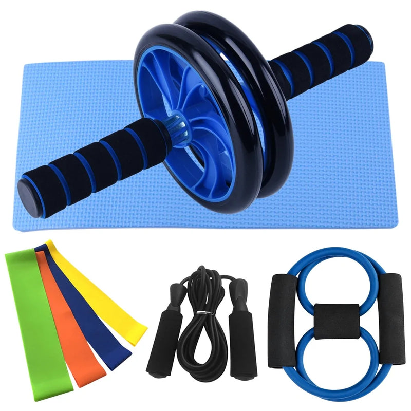 Home Fitness Set: Abdominal Wheel Roller, Push-Up Bar, and Jump Rope